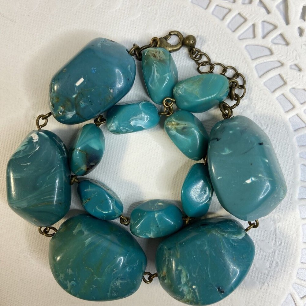 Large Turquoise Faux Stone Bracelet Statement Double Strand Various Bead Size
